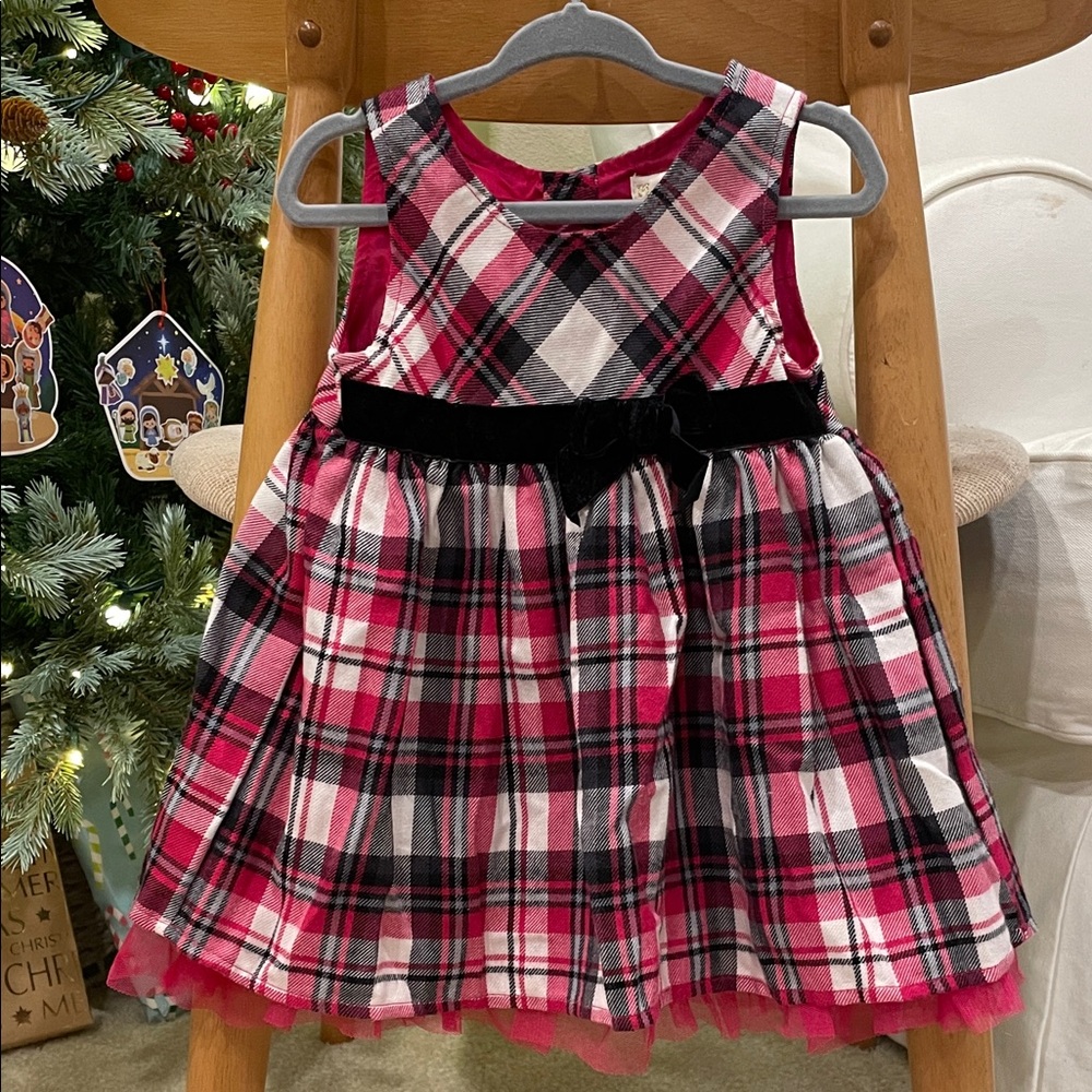 1989 Place Pink Plaid Dress with Black Velvet Bow 12-18 months
